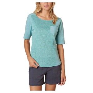 prAna Alandra Top Women Sz M Teal Blue Stripe Stretch Size Medium
